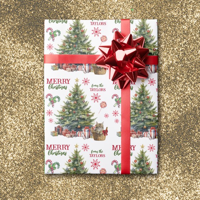 Maine Coon Kitten Basket unter dem Weihnachtsbaum Geschenkpapier (Von Creator hochgeladen)