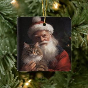 Maine Coon mit Santa Claus Festive Weihnachten Keramikornament