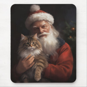 Maine Coon mit Santa Claus Festives Weihnachten Mousepad