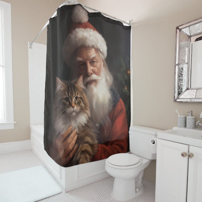 Maine Coon mit Weihnachten Duschvorhang (Beispiel)