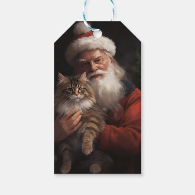Maine Coon mit Weihnachten Geschenkanhänger (Vorderseite)