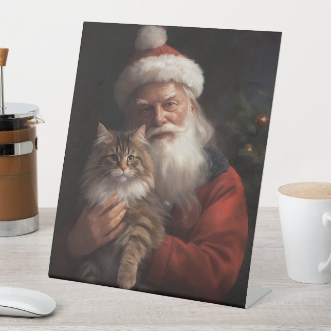 Maine Coon mit Weihnachten Sockelschild (In Situ)
