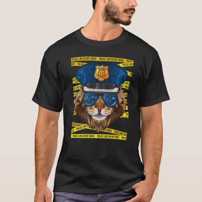 Maine Coon Polizeibeamte Polizeikat T-Shirt (Vorderseite)