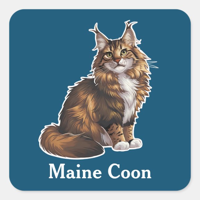 Maine Coon Quadratischer Aufkleber (Vorderseite)