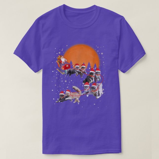 Maine Coon Reindeer Santa Sleigh Christmas Cats Xm T-Shirt (Design vorne)