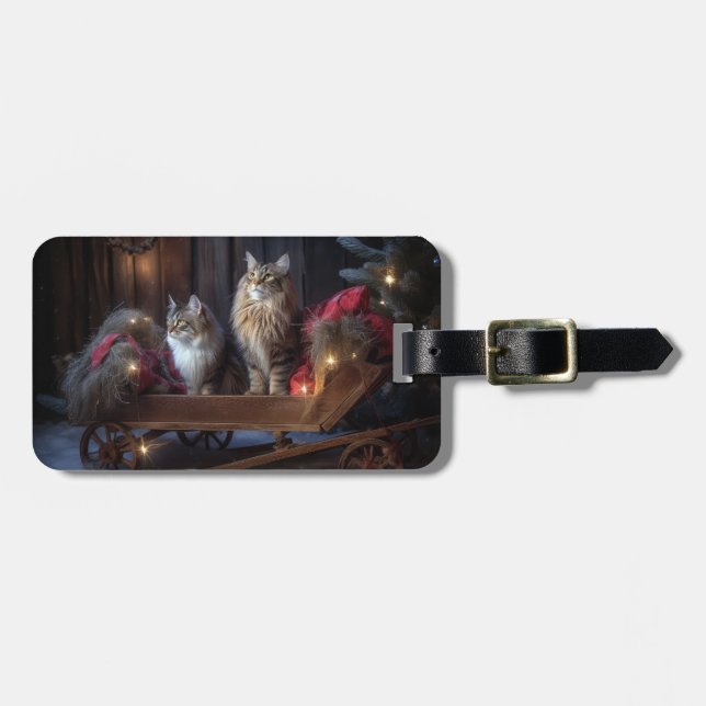 Maine Coon Snowy Sleigh Weihnachtsdekor Gepäckanhänger (Vorderseite horizontal)