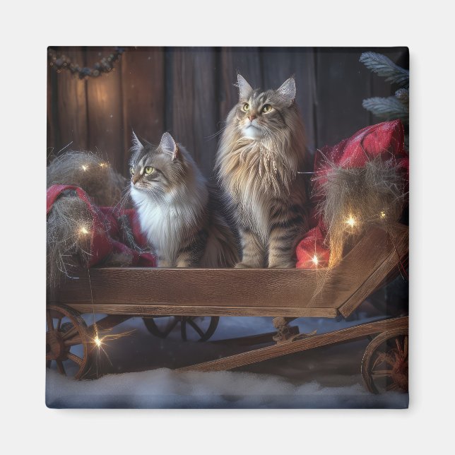 Maine Coon Snowy Sleigh Weihnachtsdekor Magnet (Vorne)