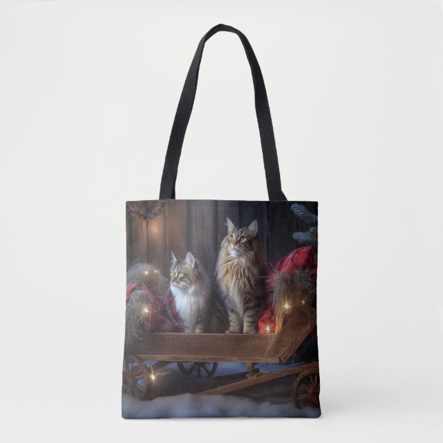 Maine Coon Snowy Sleigh Weihnachtsdekor Tasche (Vorderseite)