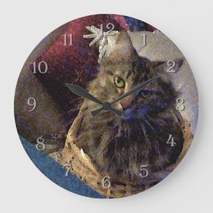 Maine Coon Tabby Cat Große Wanduhr