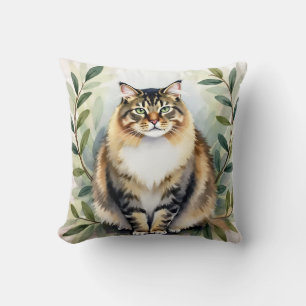 Maine Coon Wasserfarben-Wald-Layer-Kunst Kissen