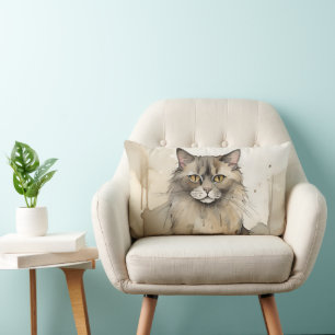Maine Coon Watercolor Illustration Lendenkissen