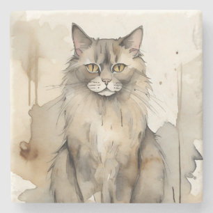 Maine Coon Watercolor Illustration Steinuntersetzer