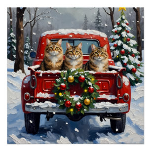 Maine Coon Weihnachten Rotes Lastwagen Ferien Poster