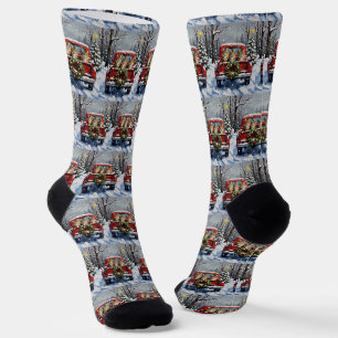 Maine Coon Weihnachten Rotes Lastwagen Ferien Socken