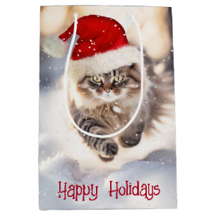 Maine Coon Weihnachtskatze im Schnee Mittlere Geschenktüte