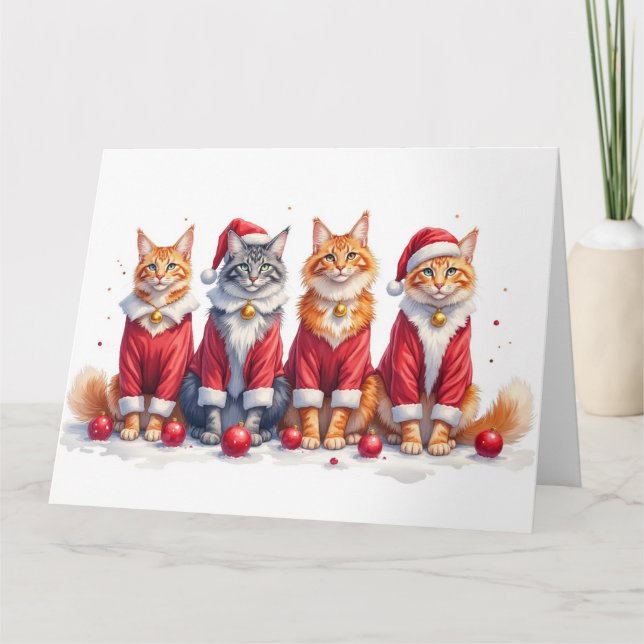 Maine Coon Weihnachtskleid Santa Hut Karte (Vorderseite)