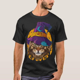 Maine Coon Witch Cat Funny Halloween Kostüm Creep T-Shirt