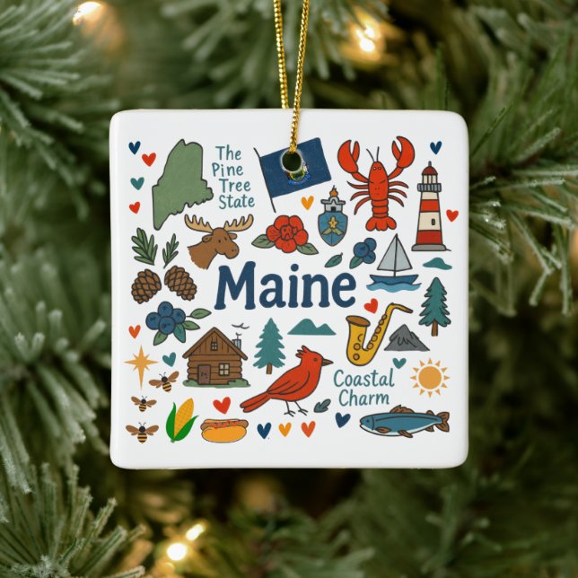 Maine Custom Family Trip Christmas Keramikornament (Baum)