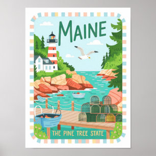 Maine der Kiefernstaat USA Sommer Reise Poster