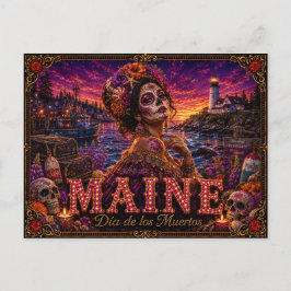 Maine Día de los Muertos Retro Postkarte