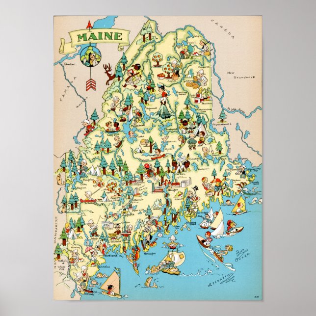 Maine Funny Vintag Map Poster (Vorne)