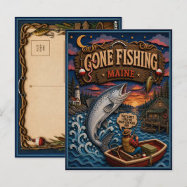 Maine Gone Fishing Atlantischer Lachs Postkarte