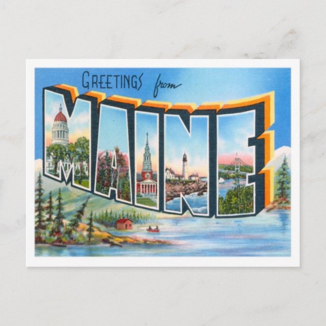 Maine Grüße von US-Staaten Postkarte (Vorderseite)