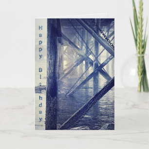 Maine Harbour Docks Rustic Blue Birthday Card Karte