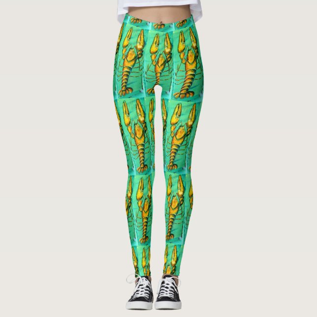Maine-Hummer auf Grün Leggings (Vorderseite)
