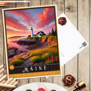 Maine Hyperrealistische Postkarte des Bundesstaa