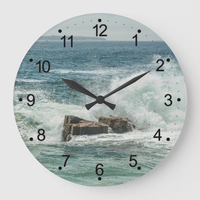 Maine Küste Akadische Ozeanwellen Große Wanduhr (Vorderseite)
