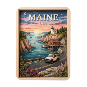 Maine Küstenstraßen-Trip Leuchtturm Vintage-Textur Magnet