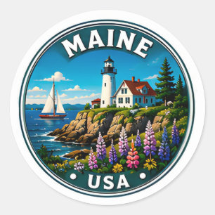 Maine Küstenwildnis New England Reise Runder Aufkleber