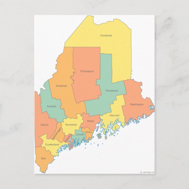 Maine Landkreis Map Postkarte (Vorderseite)