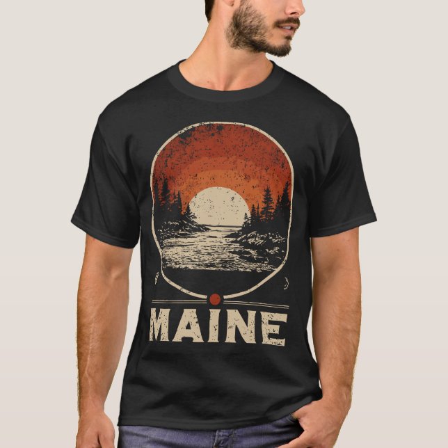 Maine Landschaft Japanische Rote Sonne Reisekunst T-Shirt (Vorderseite)