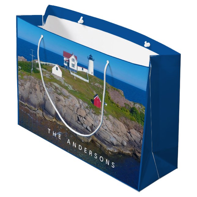 Maine-Leuchtturm Große Geschenktüte (Rückseite Schrägansicht)