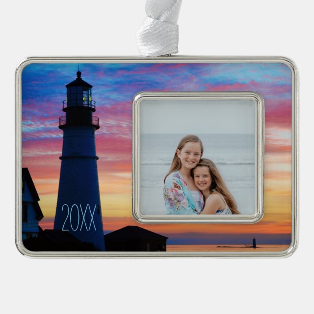 Maine-Leuchtturm Rahmen-Ornament Silber (Vorderseite)