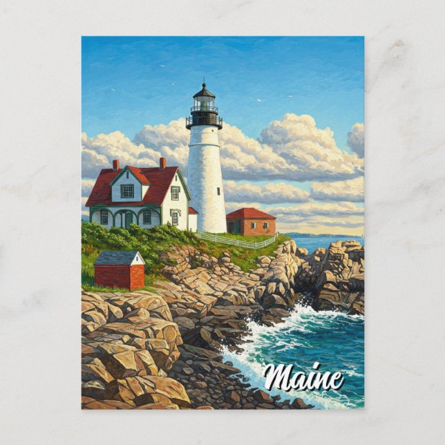 Maine Lighthouse Travel Postkarte (Vorderseite)
