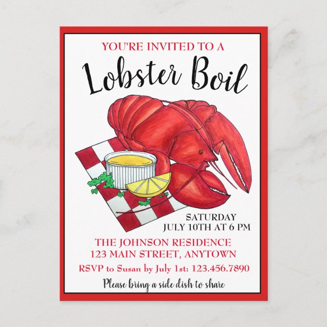 Maine Lobster Dinner Meeresfrüchte Picknick Einladungspostkarte (Vorderseite)