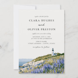 Maine Lupine Leuchtturm Küstenwasserfarben-Hochzei Einladung