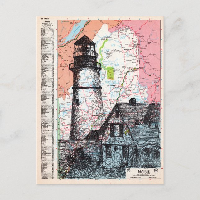 Maine Map Art Postkarte (Vorderseite)