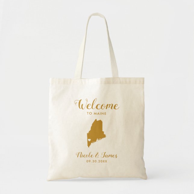 Maine Map Wedding Welcome Bag, Gold Tragetasche (Vorne)
