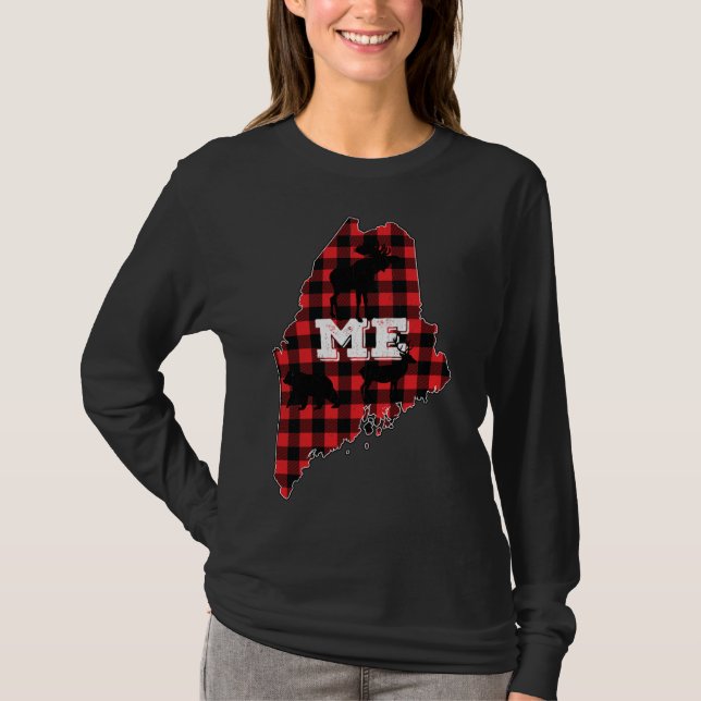 Maine ME Staat Red Kariert Fill Elche Jagd Christu T-Shirt (Vorderseite)