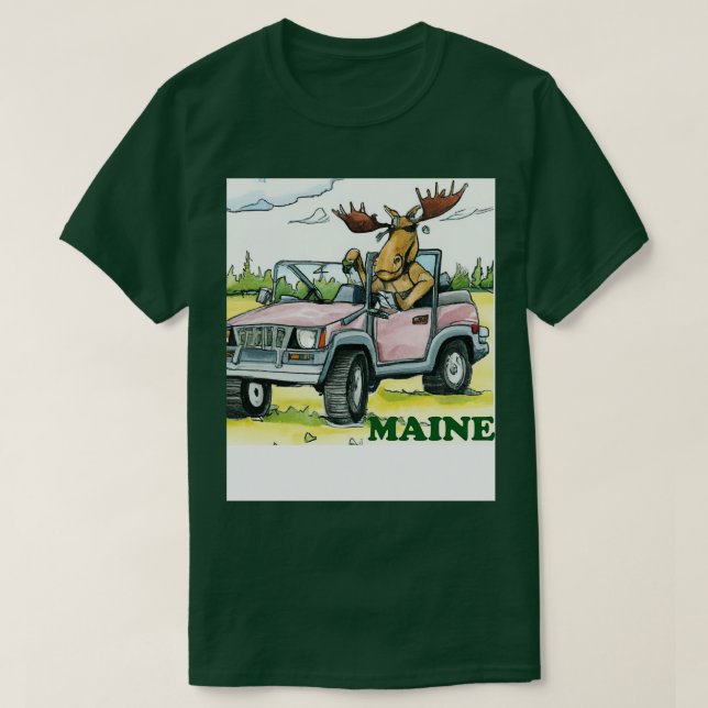 Maine Moose Driving aTShirt T-Shirt (Design vorne)