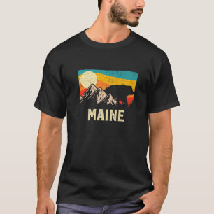 Maine Nature Wilder Bär Retro Sunset Wandern T-Shirt
