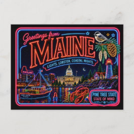 Maine Neon State Retro Vintage Postkarte