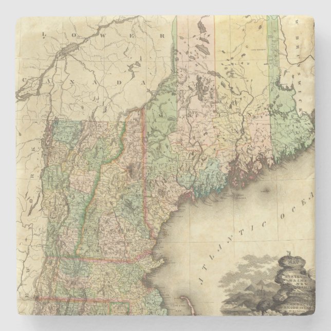 Maine, New Hampshire, Vermont, Massachusetts Steinuntersetzer (Vorderseite)