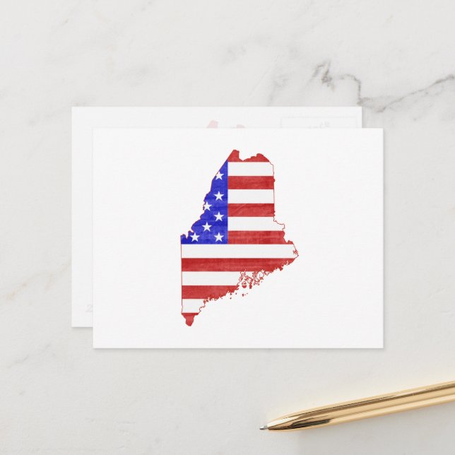 Maine Patriotic Staat Shaped American Flag Postkarte (Vorderseite/Rückseite Beispiel)