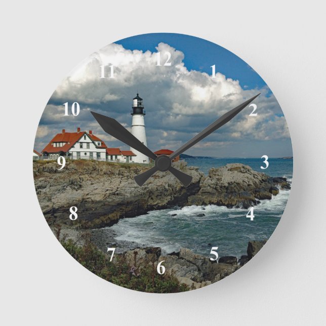 Maine Portland Head Lighthouse Foto Runde Wanduhr (Vorderseite)