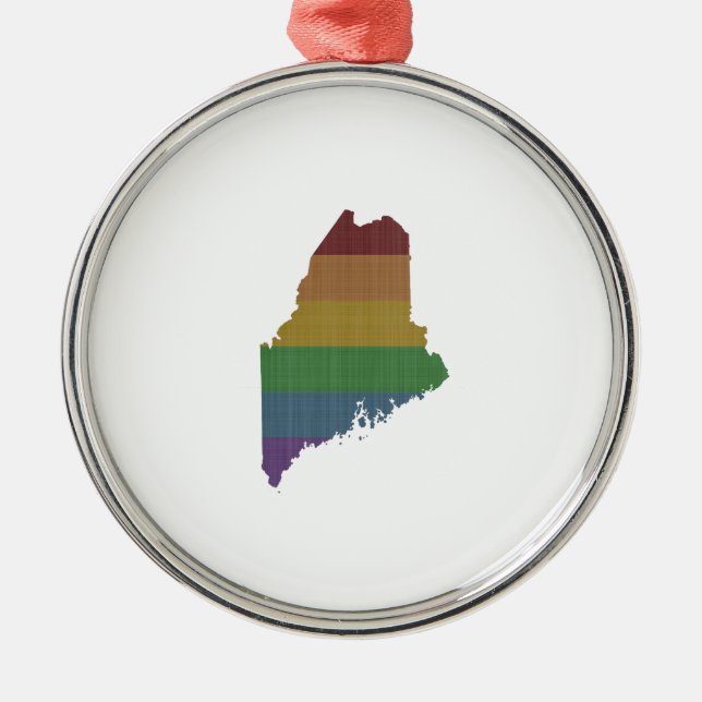 Maine-Regenbogen-Gay Pride Silbernes Ornament (Vorne)